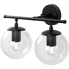 Wandleuchte transparenter Lampenschirm, Metall, schwarz, 36x24x16, Fassung 2 x E14 Max 40 W