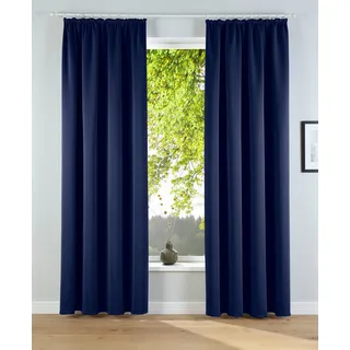 Verdunkelungsvorhang OTTO HOME "Solana, Gardinen mit Kräuselband, Vorhänge, Wohnzimmer, modern" Gr. 2, blau (dunkelblau), B:140cm H:175cm, Polyester, Gardinen, Verdunkelungsvorhang, 2er-Set Verdunklungsvorhang mit Thermofunktion, Bestseller, einfarbig, Topseller