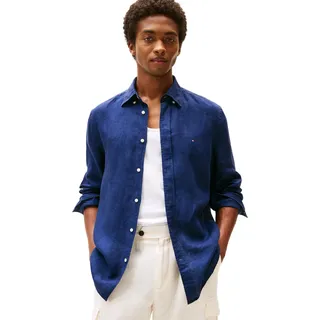 Tommy Hilfiger Herren Hemd Leinenhemd, Blau (Carbon Navy), XL