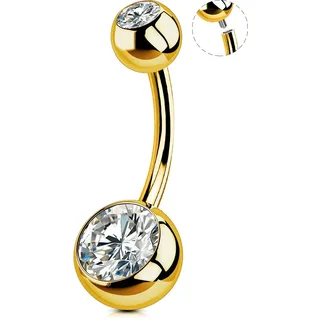 OUFER 14G Bauchnabelpiercing Titan Gold 10 mm Stablänge Innengewinde Piercing Bauchnabel Lang CZ Kugeln Titanium Belly Button Piercing Navel Bars Nabelring