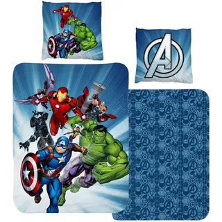 Bettwäsche 135x200 Flanell, Biber Jungen, Marvel Avengers, kuschelig weich für Winter, 1x Kissenbezug 80x80 + Bettbezug 135x200, 100% Baumwolle