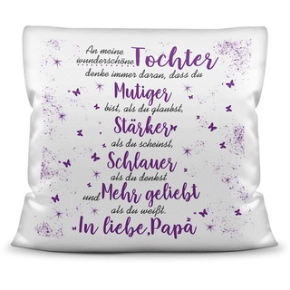 Familie-Kissen mit Spruch von dem Vater für die Tochter - Kissenbezug inklusive Kissen/Verwandte/Geschenk-Idee/Liebling/Kinder/Kissen Weiss Flauschig