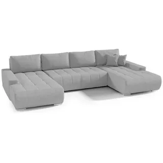 FEDVE Wohnlandschaft mit Schlaffunktion Dhaka U, Hellgrau , Textil , U-Form , 185x85x350 cm , Wohnzimmer, Sofas & Couches, Wohnlandschaften, Wohnlandschaften in U-Form