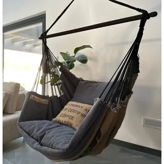 Izabell Hängesessel mit Großen Kissen – XXL Schaukelstuhl und Hängematte für Indoor & Outdoor – Coffee Swing aus Jutesäcken von Kaffeeröstereien