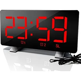 Dreih Radio Digital Clock USB -Telefonladegerät 7.3 Zoll LED gebogene Bildschirm Anzeige Dimmer 2 Alarmeinstellungen Schlafzimmer Rot - Weiß