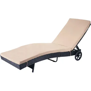 Sonnenliege HWC-D80, Gartenliege Relaxliege Liege, Poly-Rattan - anthrazit, Kissen beige - Grau