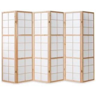 Homestyle4u Paravent 6-tlg. 264/175 cm Braun Shoji , Holz , 264x175x2 cm , Wohnzimmer, Raumteiler, Paravents