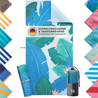 Blumtal Strandtuch XXL cm Mikrofaser - kompaktes und schnelltrocknendes Handtuch/Strandtuch 90x180 - Stranddecke sandfrei + Band - Badehandtuch sandabweisend Blätter & Blumen