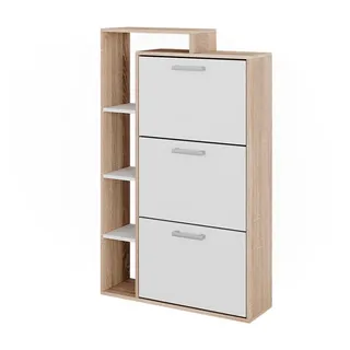 Vicco Schuhkommode Orlando Sonoma 80 x 128.3 cm mit 3 Fächern , Weiß, Sonoma Eiche , Holzwerkstoff , 80x128.3x24.2 cm , Garderobe, Schuhaufbewahrung, Schuhkipper