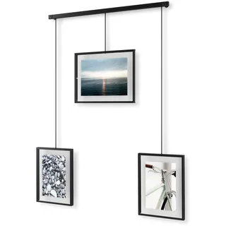 Umbra Exhibit Foto Collage Bilderrahmen – Flexibles Bilderrahmen-Set zur Horizontalen und Diagonalen Anbringung für 3 Photos, Kunstdrucke, Bilder, 10x15 und 13x18 cm, Schwarz