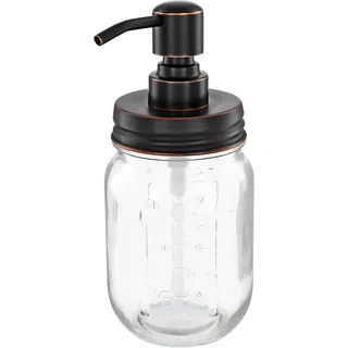 ALTGLAS Vintage Seifenspender aus Retro Mason Jar Einmach Glas im Landhaus Stil - 473 ml Nachfüllbar - mit 304 Edelstahl Pumpkopf Deckel (Schwarz mit Kupfer Öl-Schliff)
