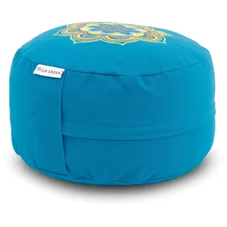Yoga Laden Meditationskissen Yogakissen Mandala 15cm – Yoga Kissen Bodenkissen Bestickt & waschbar – Yoga Sitzkissen mit Bio Buchweizenschalen Füllung