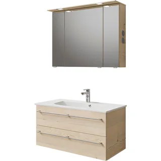 Saphir Badmöbel-Set »Serie 6025 2-teilig Mineralmarmor-Waschtisch mit LED-Spiegelschrank« 2 Stk. tlg., braun