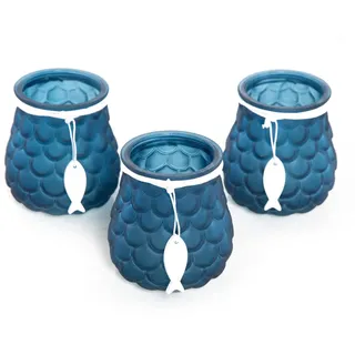 Logbuch-Verlag 3 Teelichtgläser maritim mit Fisch Kommunion blau weiß Tischdeko Teelichthalter alle Feste 11 cm