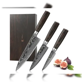 Wakoli EDIB Essentials 3er Damastmesser-Set mit Pakkaholzgriffen - Inkl Holzbox