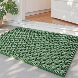 DEXI Fußmatte Außen 48,5 x 75 cm, rutschfeste Schmutzfangmatte mit Drainagelöchern, Wasserdicht & Wetterfest, Robuste Türmatte für Haustür, Eingang, Terrasse & Balkon, Grün