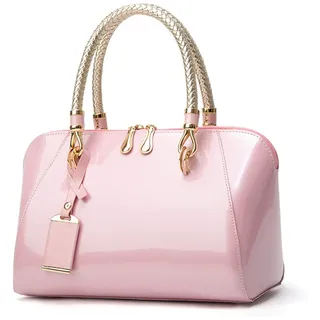 NICOLE & DORIS Mode Handtaschen Damen Lackleder Handtasche Elegant Schultertasche Frauen Umhängetasche wasserdichte Damentasche Hochzeits-Clutch Brieftasche Einkaufen Party Rosa