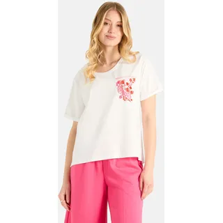 T-Shirt LIEBLINGSSTÜCK "TuliaL", Damen, Gr. L, weiß (sanftes weiß), Single Jersey, Obermaterial: 95% Baumwolle, 5% Elasthan, bestickt, regular fit normal, Rundhals, Umschlagsaum, Shirts T-Shirt, mit verzierter Brusttasche, Rundhals, bestickt