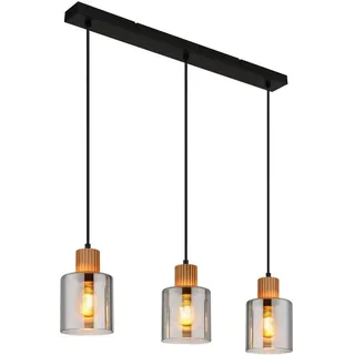 Globo Hängeleuchte , Schwarz, Dunkelbraun , Holz, Metall, Kunststoff, Glas , länglich , 12x120x64 cm , Ce , Lampen & Leuchten, Innenbeleuchtung, Hängeleuchten, Pendelleuchten