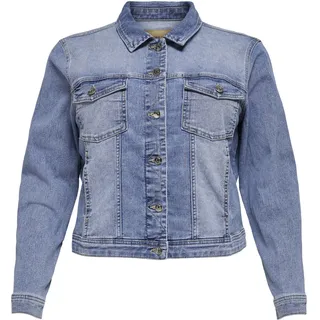 Jeansjacke ONLY CARMAKOMA "CARWESPA LS JACKET", Damen, Gr. 44, blau (light, blau, used), Denim/Jeans, Obermaterial: 79% Baumwolle, 20% Polyester, 1% Elasthan, used, figurbetont kurz, 1-Knopf-Manschette, Jacken Jeansjacke
