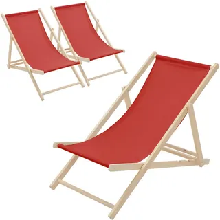 ECD-Germany Strandliege 3er Set Rot , Holz , 57.5x83x100 cm , Gartenmöbel, Gartenliegen