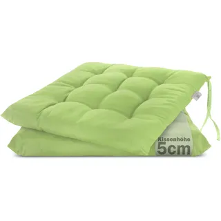 Brandsseller 2er Set Stuhlkissen 40x40x5 cm Sitzkissen Polster Stuhlauflage mit Haltebändern Dekokissen für Indoor Outdoor gesteppt - Grün