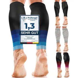 aZengear Wadenbandage Muskelfaserriss für Herren, Damen, Fußlose Waden Kompressionsstrümpfe zur Abhilfe bei Schienbeinkantensyndrom und Krämpfen, Sport (Schwarz mit Marineblau, XXL)