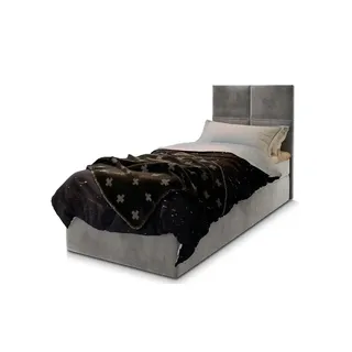 masseno Boxspringbett LENA 90 90x200 cm Komplett-Set mit Bonell Matratze und Topper, Polsterbett mit Bettkästen -Hellgrau, PAROS 05 - Hellgrau