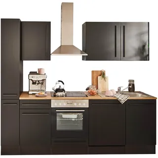 Stella Trading Jazz 8 Moderne Küchenzeile mit Elektrogeräten in Schwarz matt, Lanzelot Eiche Optik - Geräumige Einbauküche mit viel Stauraum - 250 x 211 x 60 cm (B/H/T)