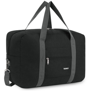 Narwey Handgepäck Tasche für Flugzeug 55x40x20cm/45x36x20cm Faltbare Reisetasche Overnight Weekend Damen Handgepäck Sporttasche Koffer 25L mit Schultergurt (Schwarz)