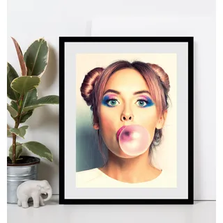 Bild QUEENCE "Bubblegum", rosa (farbe rahmen: schwarz, farbe bild(er): rosa), B:40cm H:50cm, Acrylglas, Holz, Papier, Bilder, Bild, HD Premium Poster-Druck inkl. Holzrahmen