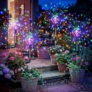 btfarm Solarlampen für außen, 4 Stück 120 LED Solarstecker Garten 8 Modi | Wetterfest Gartendeko Pusteblume Solarleuchten für Außen Garten Balkon Terrasse Blumenkästen Hof Deko(Farbig)
