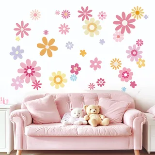 Fufuquare Wandaufkleber mit Cartoon Blumenmotiven süße und Bunte Abnehmbare und Sofort Aufklebbare Wanddekorationen Geeignet für Kinderzimmer Schlafzimmer Wohnzimmer und Büro