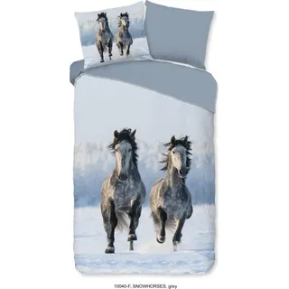Guten Morgen Bettbezug "Pferde im Schnee" - grau - (140x200/220 cm) - Baumwolle 100% Flanell - Grau