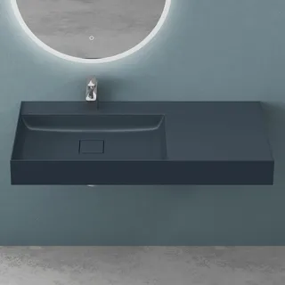 Mai & Mai Waschbecken Aufsatzwaschbecken Hängewaschbecken Waschtisch matt Anthrazit inkl. Ablaufgarnitur Mineralguss Rechteckig Waschplatz Breite: 100cm Colossum630