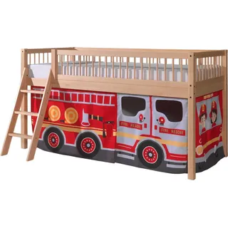 Halbhochbett Forrest mit Schlafzelt Feuerwehrfahrzeug - Buchenholz