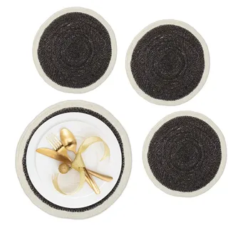 Relaxdays Tischset, aus Seegras, Creme,Schwarz