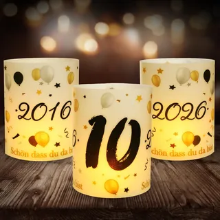 12 Windlicht Tischdeko 10 Geburtstag, Seutgjie 10. Geburtstag Hochzeitstag Rosenhochzeit Deko Mädchen Junge 2016-2026 Schwarz Gold für Teelichter oder Kerzen