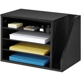 Vevor Briefablage mit 4 Fächern & Herausnehmbaren Regalböden, Dokumentenablage aus Holz mit Stehsammler, Aktenhalter für Büro Klassenzimmer, Literaturorganizer für Akten Dokumenten Papier, Schwarz