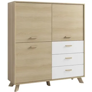 byLIVING Highboard BASTIAN Eiche Bianco, - holzfarben ¦ Maße cm B: 120, H: 131,