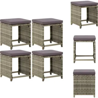 vidaXL Gartenhocker 4 Stk. mit Kissen Poly Rattan Grau - Gartenstühle - Grau