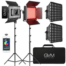 GVM 1000D RGB LED Videoleuchte mit 2 Softboxen, LED Videobeleuchtung set, Fotografie Beleuchtungs Set mit Bluetooth Steuerung, Vollfarb Video Beleuchtungsset mit 8 Anwendungsbereichen, 2 Packungen LED Videoicht für Foto