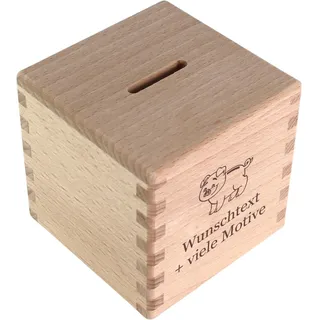 Sparwürfel mit Gravur - Name, Spruch + Motiv - personalisiertes Holz Geschenk, Sparbox, Trinkgeld Kasse, Sparschwein, Spardose, Geldbox zum Sparen, Geld Geschenkidee