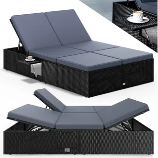 CASARIA Sonnenliege 200 x 115 x 33 cm Schwarz/Anthrazit
