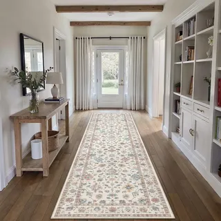 PureCozy Vintage Waschbarer LäUfer Flur Teppich 60x240cm, Multicolore | Blumenmuster,Waschbar, Rutschfest, Kurzflor, Weich, Küche, Eingangsbereich, Schlafzimmer, Bettvorleger