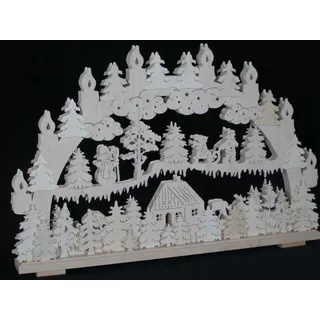 Schwibbogen el. Beleuchtet mit Schneemann Winterkinder und Haus 70x44cm NEU