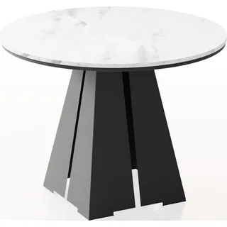 Runder Ausziehbarer Esstisch mit Schwarzem Metallgestell - Moderner Industrieller Tisch in Weißer Marmoroptik für Esszimmer oder Küche - 120 cm bis 200 cm -  EU - Marmor Weiß - Weiß