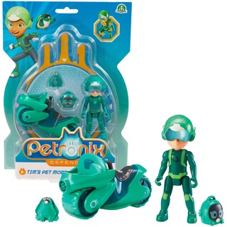 Giochi Preziosi Petronix Defender - Tim und Shell - E, Mission mit Motorrad und abnehmbarem Rucksack, Spielzeug, Action-Figur, 7 cm, Superheld, verwandelbar für Kinder ab 3 Jahren