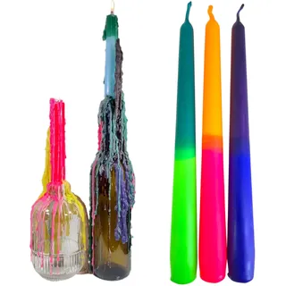 TROPFKERZEN 3er SET Kerzenbunt perfekt zum betropfen Tropfenkerze, Tropfkerze für Flasche bunt Tropfkerzen bunt für Flaschen und Kerzenständer DIP DYE TROPKERZEN BUNT neon Farben