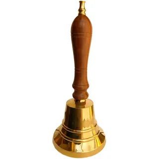 Messing Nautika Tischglocke aus Messing mit Holzgriff, 18 cm hoch - Hängend, Gold, Klassisch, Weihnachten